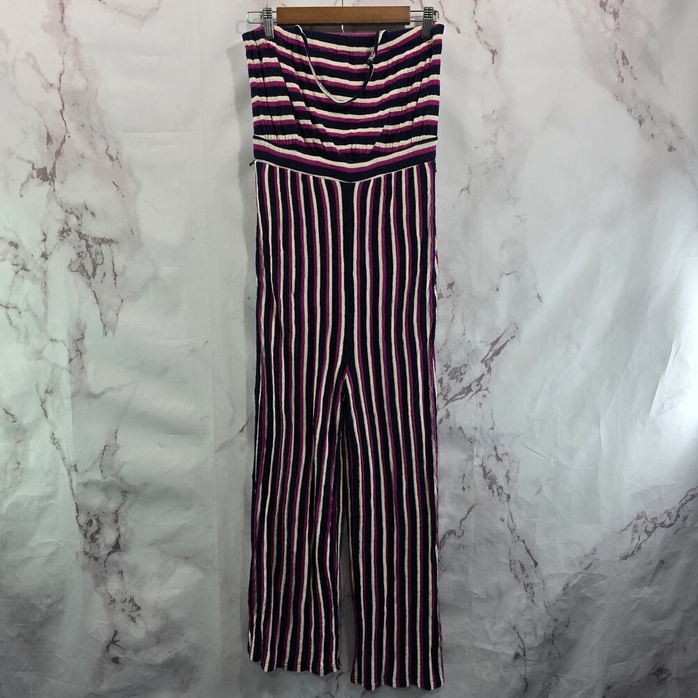 Maeve Jumpsuit Womens Small Pink Navy Striped Strapless Tube Daydream